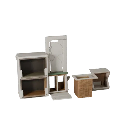 Модульная 3D-модель авторского настенного искусства, гостиная, изометрический вид модульного набора, керамическая деталь.