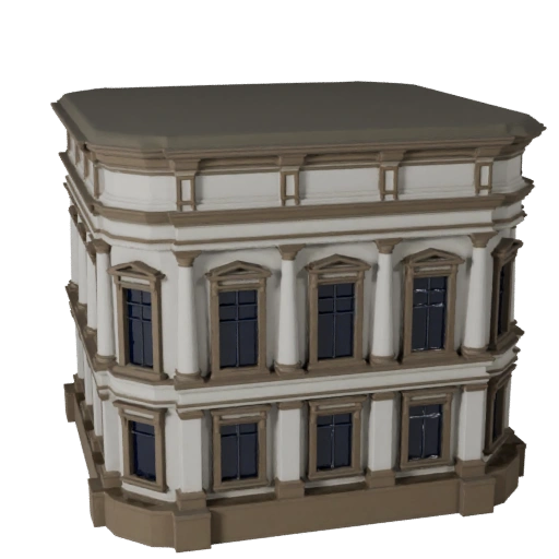 Modello 3D Low Poly Facciata Classica per Asset di Gioco in Tempo Reale