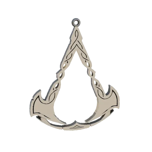 3D модель кулона Скрытого Клинка Assassin's Creed с замысловатым узором и стилизованным клинком.
