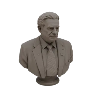 3D model render of a detailed bust of a distinguished gentleman wearing a suit and tie, set against a white background.