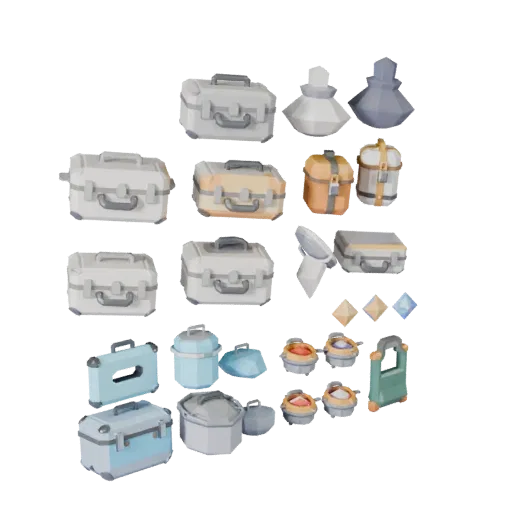 Низкополигональная 3D-модель "Кейс для патронов", вид с трех четвертей в игровом окне, показывающий пластик, функциональные о