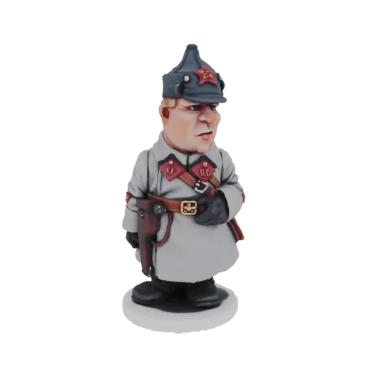 3D model of a chibi-style Soviet General in uniform, wearing a hat with a red star, holding a pistol.