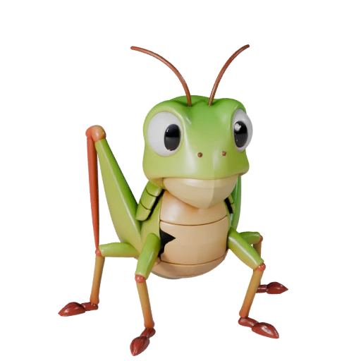 Мультяшный кузнечик 3D модель - стилизованный ассет для анимации
