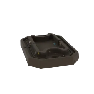3D модель миниатюрного бильярдного стола с разбросанными шарами на темном игровом поле на белом фоне.