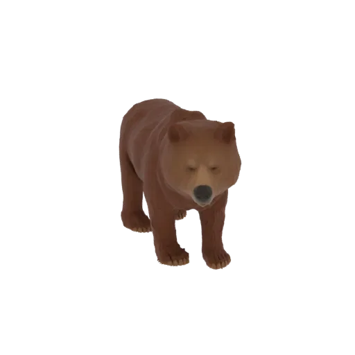 Реалистичная 3D модель бурого медведя, стоящего с закрытыми глазами, демонстрирующая текстуру шерсти и мощную комплекцию.