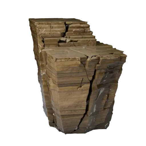 Стилизованная 3D модель уступа скалы, стилизованный изометрический рендер окружения, показывающий слоистый камень, скальные п