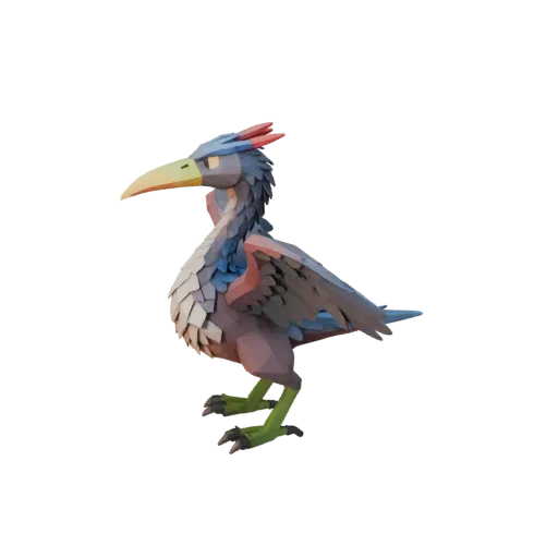 Низкополигональная 3D-модель цапли, вид сбоку в игровой камере, низкополигональный ассет животного с профилем клюва, многосло