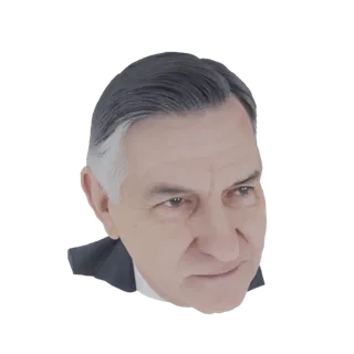Рендер 3D модели бюста пожилого мужчины, показывающий детализированные черты лица и седые волосы, взгляд в сторону.