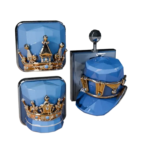 Готовая игровая 3D модель Квадратная формальная пуговица, изометрический студийный рендер, показывающий силуэт запонки и конт