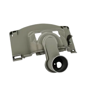 3D модель серого пластикового соединителя шланга пылесоса с видимым шарниром, изолированная на белом фоне.