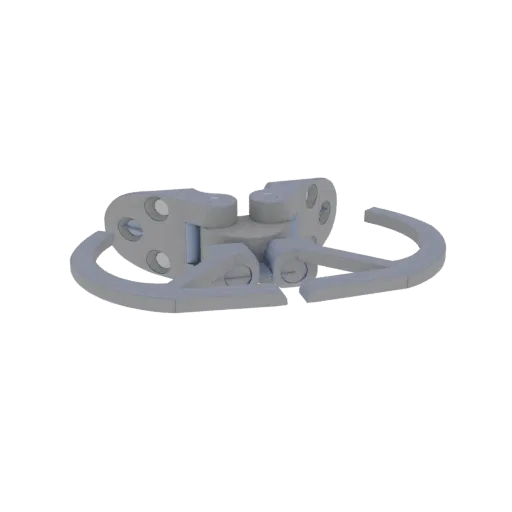 3D-рендер витиеватой шарнирной застежки с декоративными изогнутыми рычагами, демонстрирующий сложную механическую детализацию