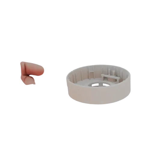 3D модель круглого корпуса с детализированной внутренней структурой на белом фоне.