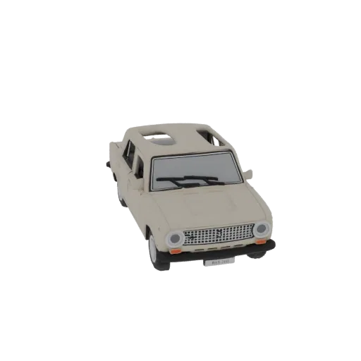 3D модель бежевой Lada 2101 "Копейка" кабриолет, вид спереди три четверти на белом фоне.