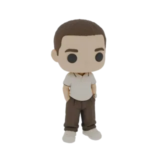 3D модель мужского персонажа в повседневной одежде, в стиле фигурки Funko Pop, с большой головой и упрощенными чертами.