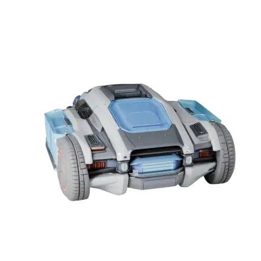 3D-модель Hover Bus, вид в игровом окне с трех четвертей, готовый для Unity ассет транспортного средства с футуристическими п