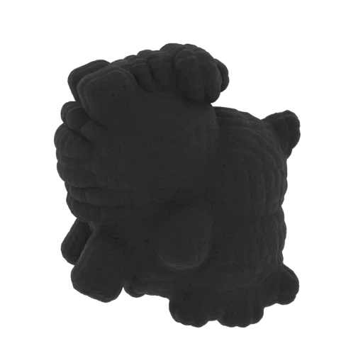 Темная текстурная 3D-модель монстра-сгустка с аморфной, тревожной формой и грубой поверхностью.