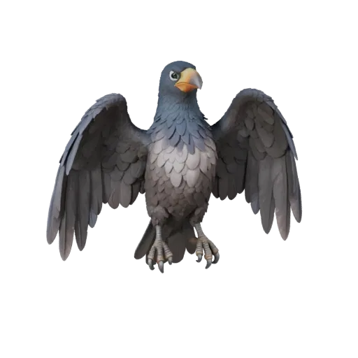 3D модель вороны, вид сбоку, рендер дикой природы, готовый для Blender ассет животного с направлением перьев, логикой складыв