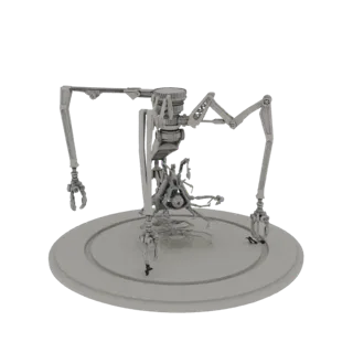 3D модель детализированного промышленного робота-манипулятора с несколькими шарнирными руками и центральным корпусом, стоящег