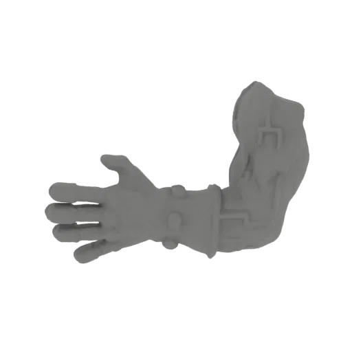 3D модель детализированной кибернетической руки и кисти с механическими деталями и футуристическим дизайном.