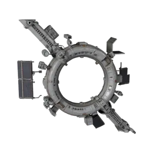 Модульная 3D-модель коридора космической станции, изометрический вид модульного набора, показывающий металлические модули, мо