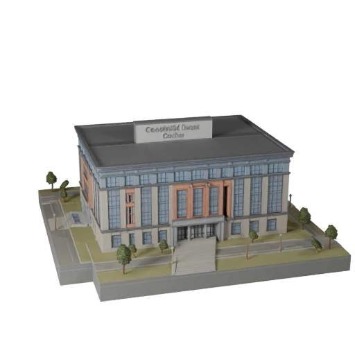 Stilisierte Gemeinschaftszentrum 3D-Modell - Spiel-Asset für Architektur