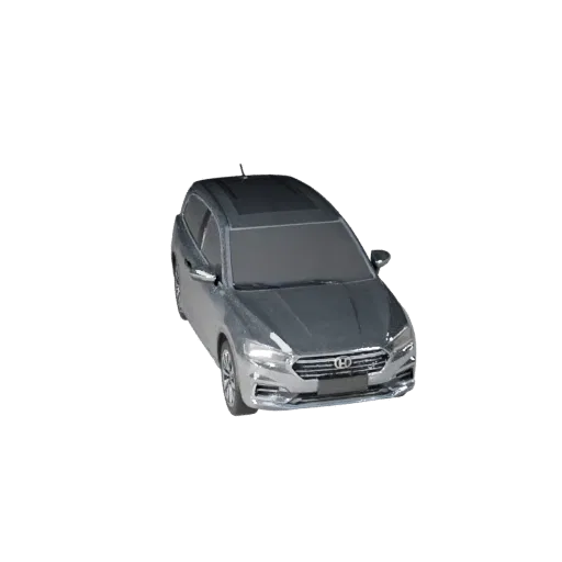 3D модель городского автомобиля, вид в игровом окне три четверти, готовый для Unity ассет транспортного средства с линиями ку