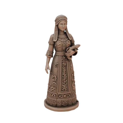 3D модель Хозяйки Медной горы в рельефном узоре, держащая ящерицу, на черном фоне
