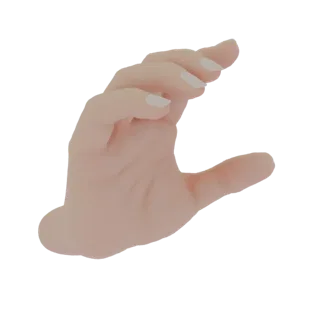 3D модель женской кисти руки, показывающая жест "щепотка", с аккуратными ногтями, на белом фоне
