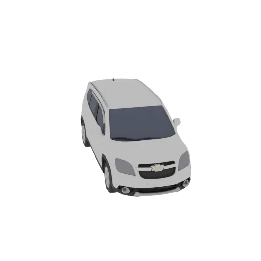 3D-модель белого минивэна Chevrolet Orlando, вид с трехчетвертной передней стороны на белом фоне.