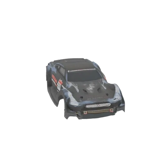 3D модель черного кузова для RC-машины Nissan GT-R R35 с гоночным дизайном и спонсорскими наклейками.