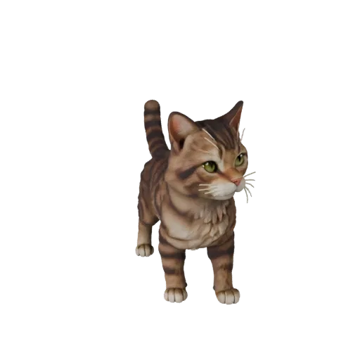 3D модель кошки, вид сбоку игровой камеры, готовый для Unity ассет животного с кошачьей пластичностью позвоночника, подушечка