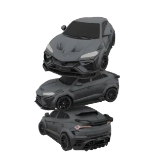 3D рендер, показывающий три агрессивных современных модели SUV, сложенных вертикально на белом фоне.
