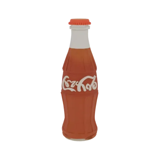 3D модель бутылки Coca-Cola в стиле ретро с красной крышкой и белым логотипом на черном фоне