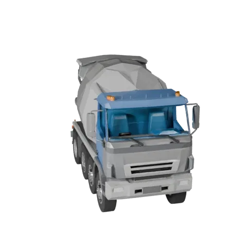 Низкополигональная 3D-модель бетономешалки, трехчетвертной игровой вид, низкополигональный актив транспортного средства с раб