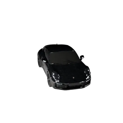 3D-модель спортивного автомобиля, вид в три четверти в студии, готовый к анимации транспортный актив с линиями кузова, остекл