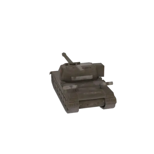 3D модель советского танка Т-34/85, вид спереди три четверти, с изношенной, пыльной отделкой.
