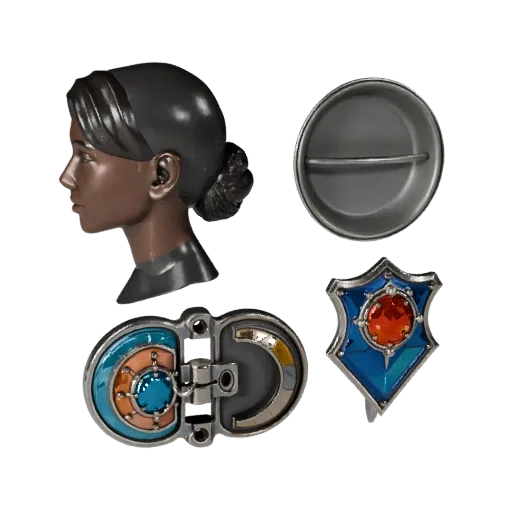 Готовая к использованию в играх 3D модель винтажной булавки, рендер спереди-три четверти в студии, подчеркивающий форму и дет