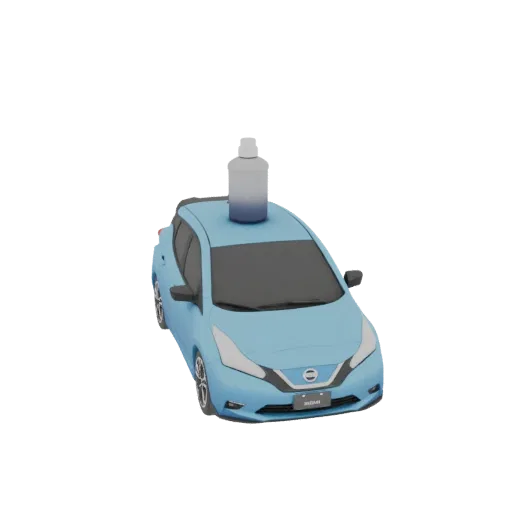 3D модель флакона в форме синего автомобиля Nissan Leaf Nismo 2018 года с колпачком сверху