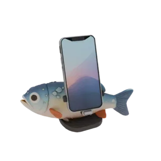 3D модель подставки для телефона в виде рыбы, держащей смартфон