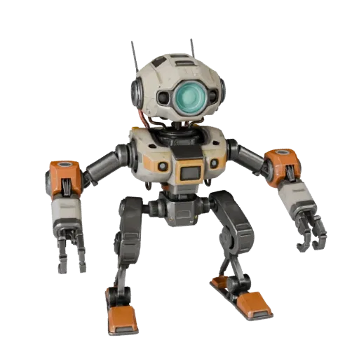 Стилизованная 3D-модель робота-лаборанта Humanoid Lab Drone, стилизованный изометрический рендер, показывающий металлические