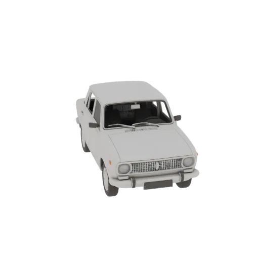 3D модель белого автомобиля ВАЗ 2105, вид спереди под углом, монолитная фигурка