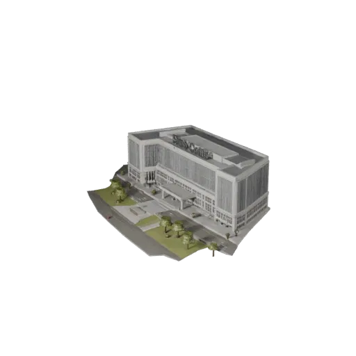 Готовая к использованию в Blender 3D модель Экспоцентра, вид рендера студии Blender, показывающий материалы общедоступного зд