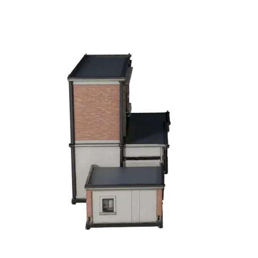 Модульный общедоступный строительный набор высокополигональная 3D модель, крупный план архитектурного рендера, показывающий м