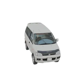 3D-модель белого минивэна Toyota Ipsum, вид спереди сверху на белом фоне.