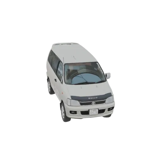 3D-модель белого минивэна Toyota Ipsum, вид спереди сверху на белом фоне.