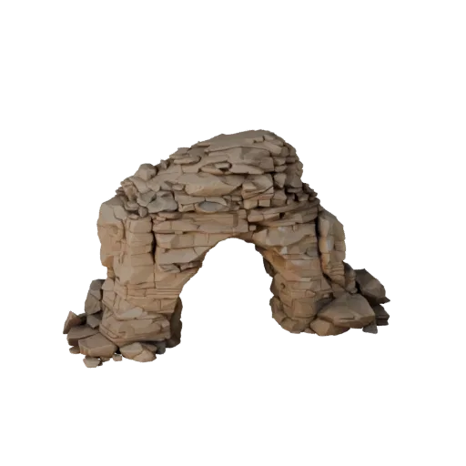 3D-модель песчаниковой арочной скалы для Unreal Engine, вид сверху, показывающий слоистый камень, гребни дюн.