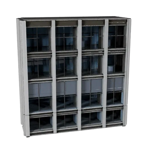3D модель фасада навесной стены, готовая к использованию в Blender, вид студийного рендера Blender, показывающий материалы фа