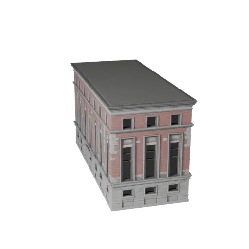 Каменная облицовка печатная STL 3D модель, изометрический вид, показывающий материалы фасада здания и архитектурные детали