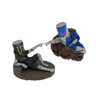 3D модель пародии на «Сотворение Адама» с банками Red Bull и Monster в качестве фигур, касающихся пальцами.