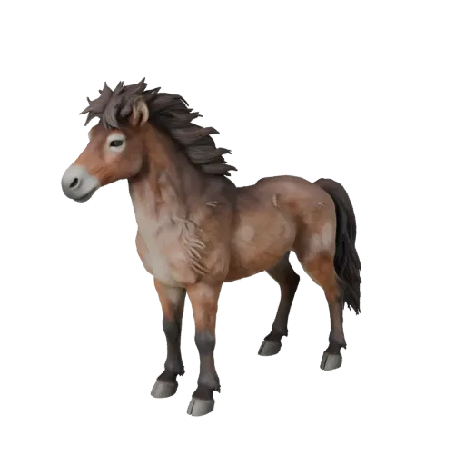 3D модель осла, вид сбоку, рендер дикой природы, готовый для Blender ассет животного с изгибом шеи, краями копыт, потоком гри